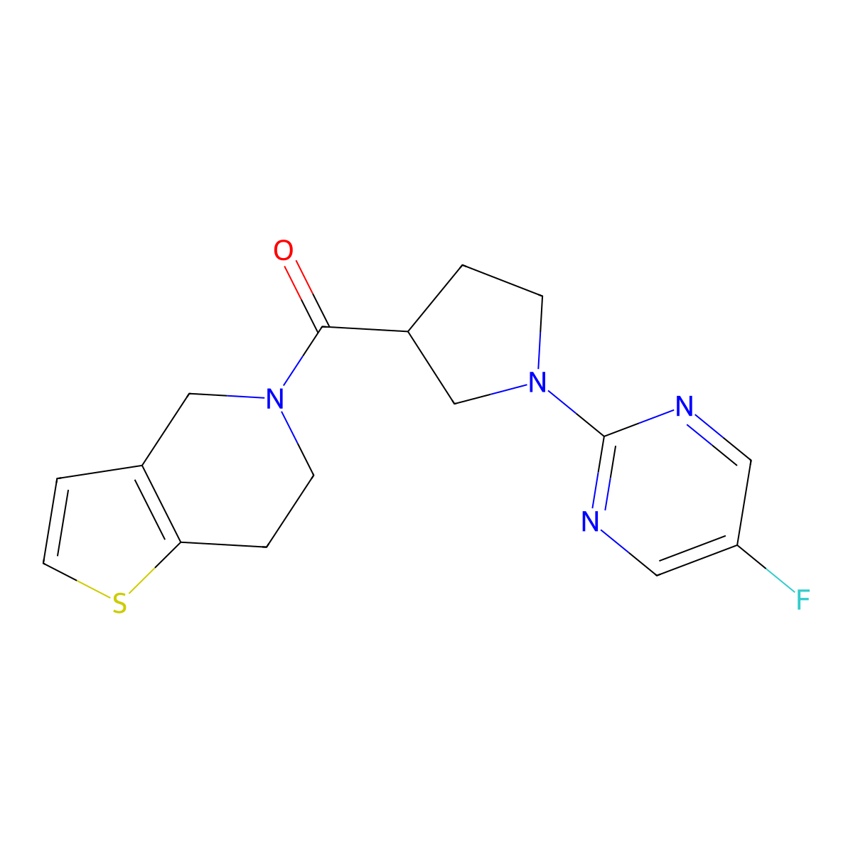 5-fluoro-2-(3-{4H,5H,6H,7H-thieno[3,2-c]pyridine-5-carbonyl}pyrrolidin-1-yl)pyrimidine molecular structure, CAS 3054631-26-1