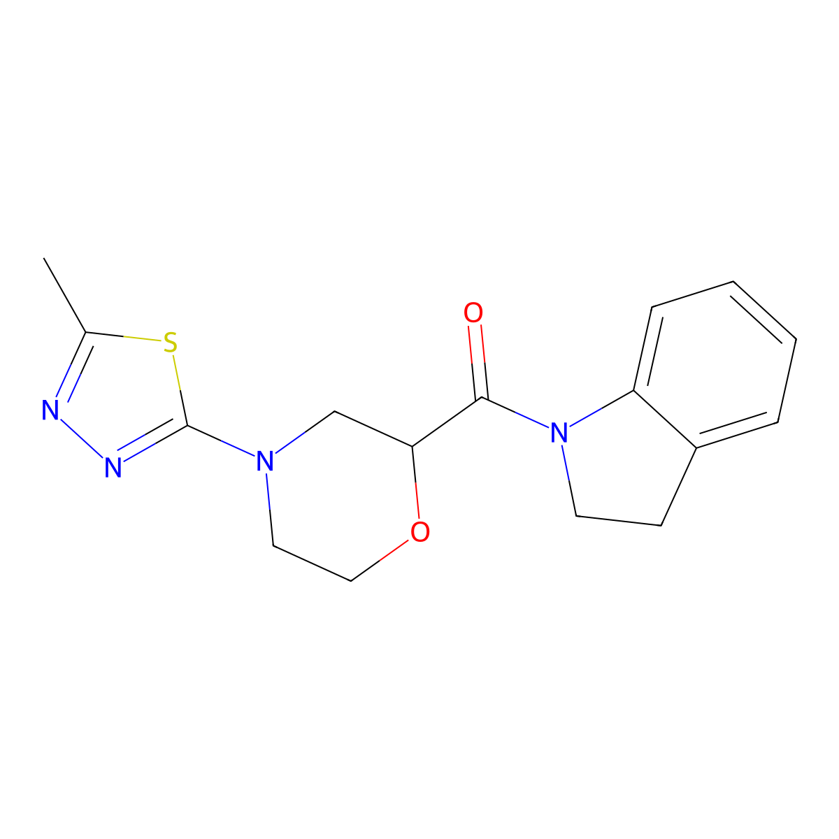 1-[4-(5-methyl-1,3,4-thiadiazol-2-yl)morpholine-2-carbonyl]-2,3-dihydro-1H-indole molecular structure, CAS 3054631-29-4