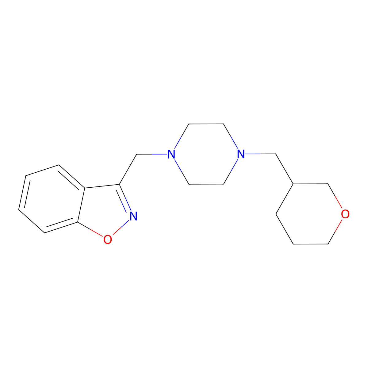 3-({4-[(Oxan-3-yl)methyl]piperazin-1-yl}methyl)-1,2-benzoxazole molecular structure, CAS 3054631-31-8
