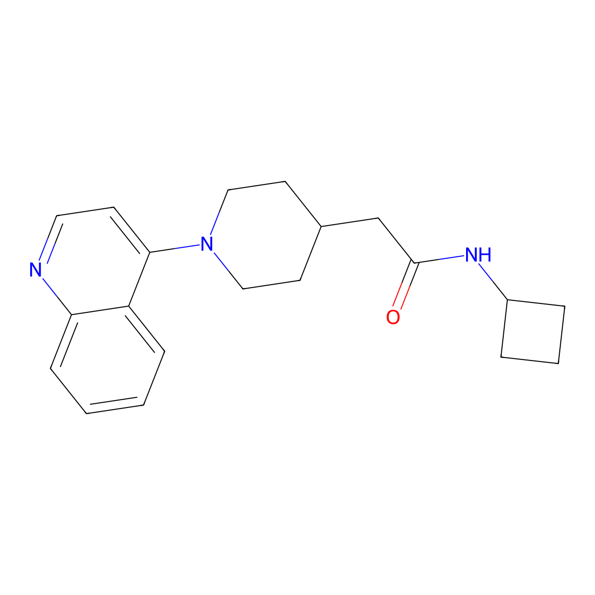 N-cyclobutyl-2-[1-(quinolin-4-yl)piperidin-4-yl]acetamide molecular structure, CAS 3054631-33-0