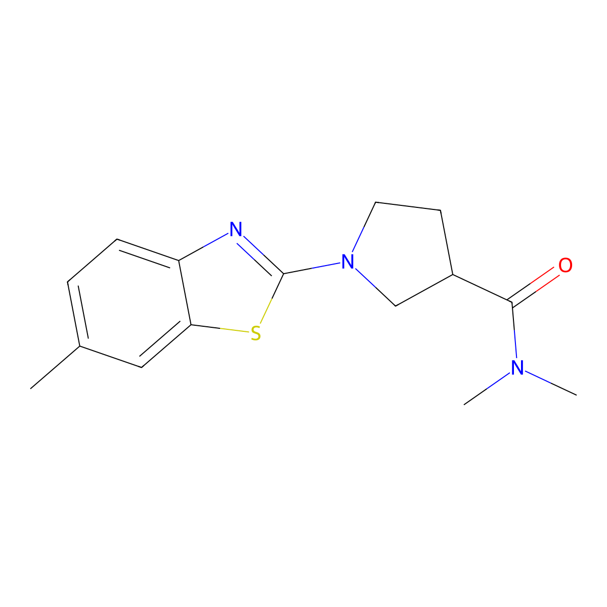N,N-dimethyl-1-(6-methyl-1,3-benzothiazol-2-yl)pyrrolidine-3-carboxamide molecular structure, CAS 3054631-34-1