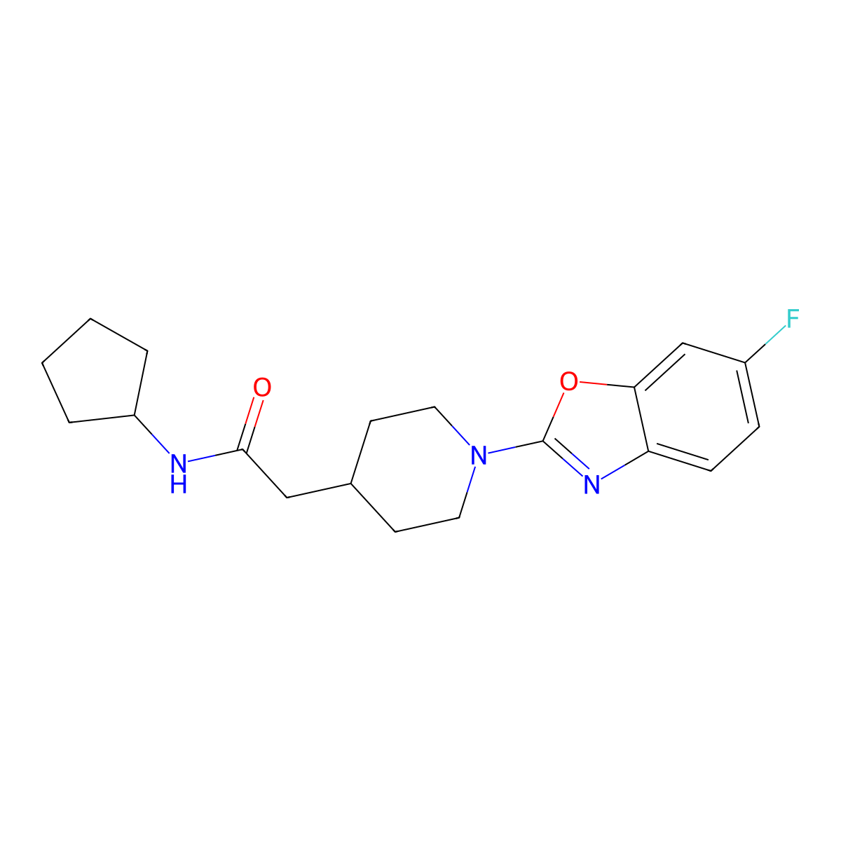 N-cyclopentyl-2-[1-(6-fluoro-1,3-benzoxazol-2-yl)piperidin-4-yl]acetamide molecular structure, CAS 3054631-39-6