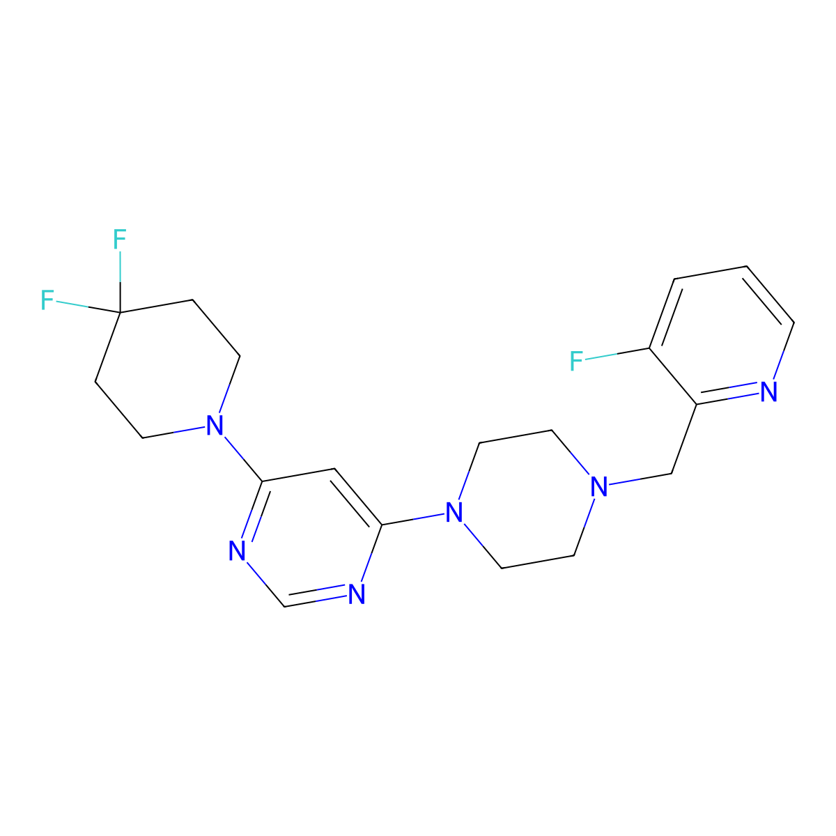 4-(4,4-Difluoropiperidin-1-yl)-6-{4-[(3-fluoropyridin-2-yl)methyl]piperazin-1-yl}pyrimidine molecular structure, CAS 3054631-40-9