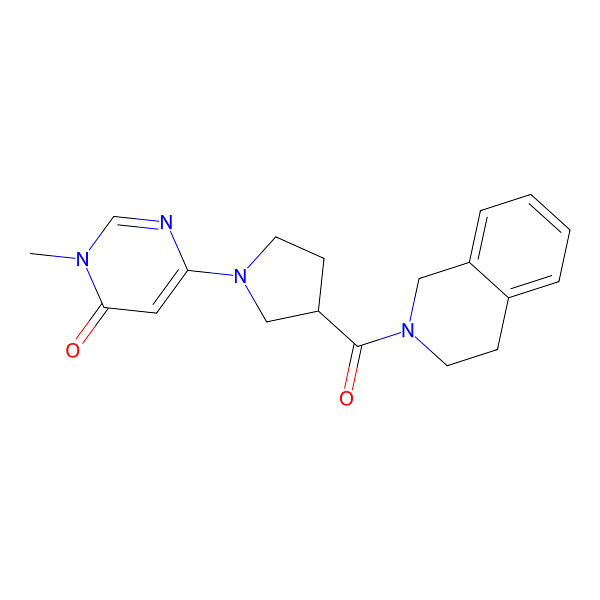 3-Methyl-6-[3-(1,2,3,4-tetrahydroisoquinoline-2-carbonyl)pyrrolidin-1-yl]-3,4-dihydropyrimidin-4-one molecular structure, CAS 3054631-44-3