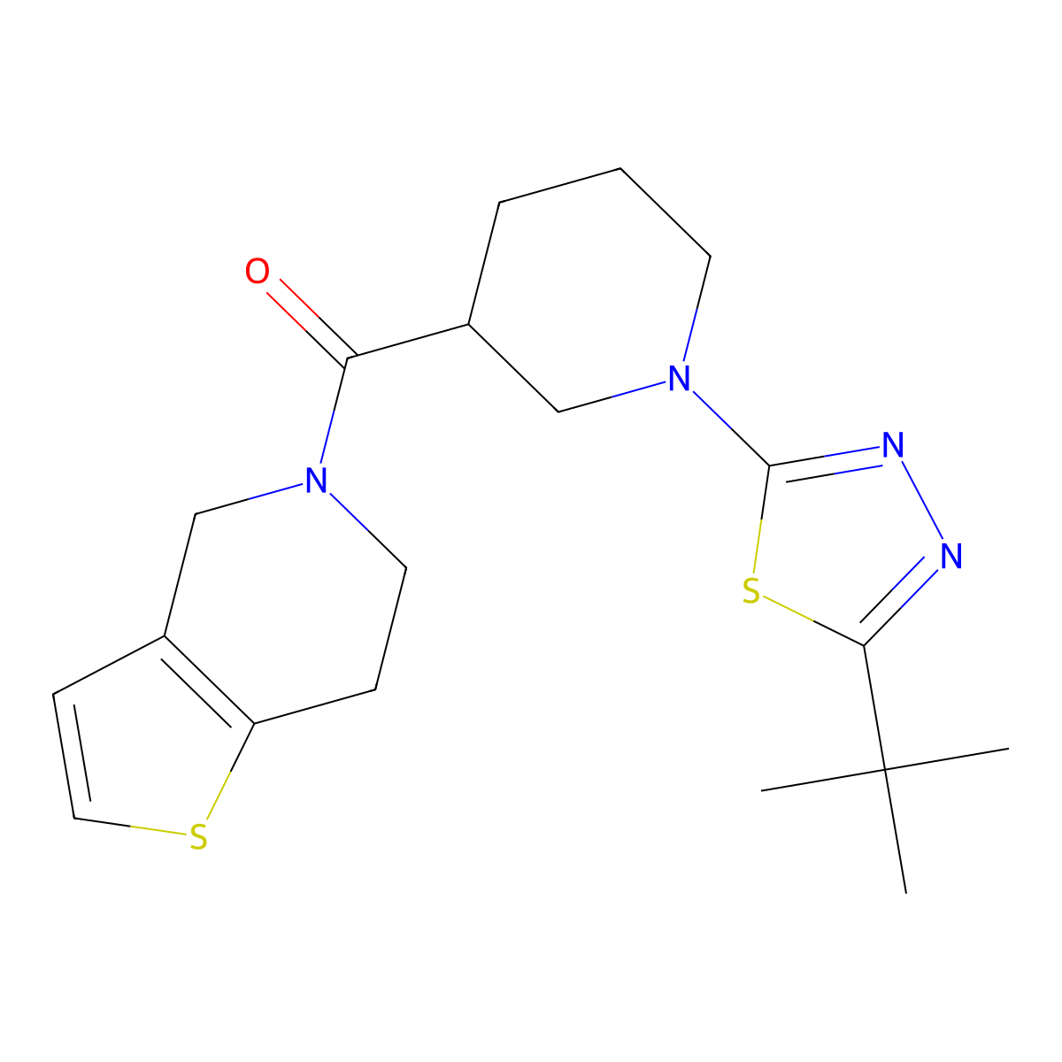 1-(5-tert-butyl-1,3,4-thiadiazol-2-yl)-3-{4H,5H,6H,7H-thieno[3,2-c]pyridine-5-carbonyl}piperidine molecular structure, CAS 3054631-48-7