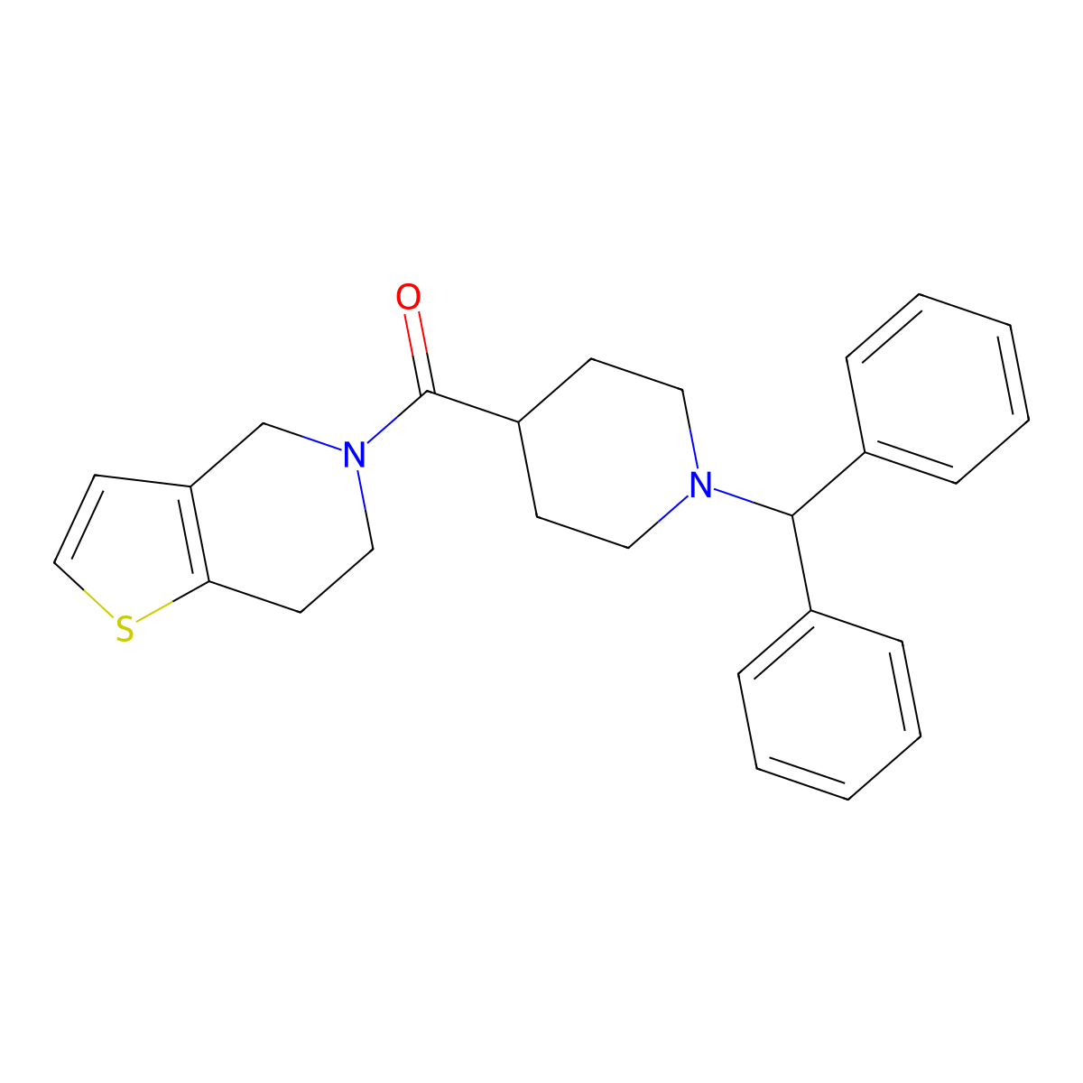1-(diphenylmethyl)-4-{4H,5H,6H,7H-thieno[3,2-c]pyridine-5-carbonyl}piperidine molecular structure, CAS 3054631-49-8