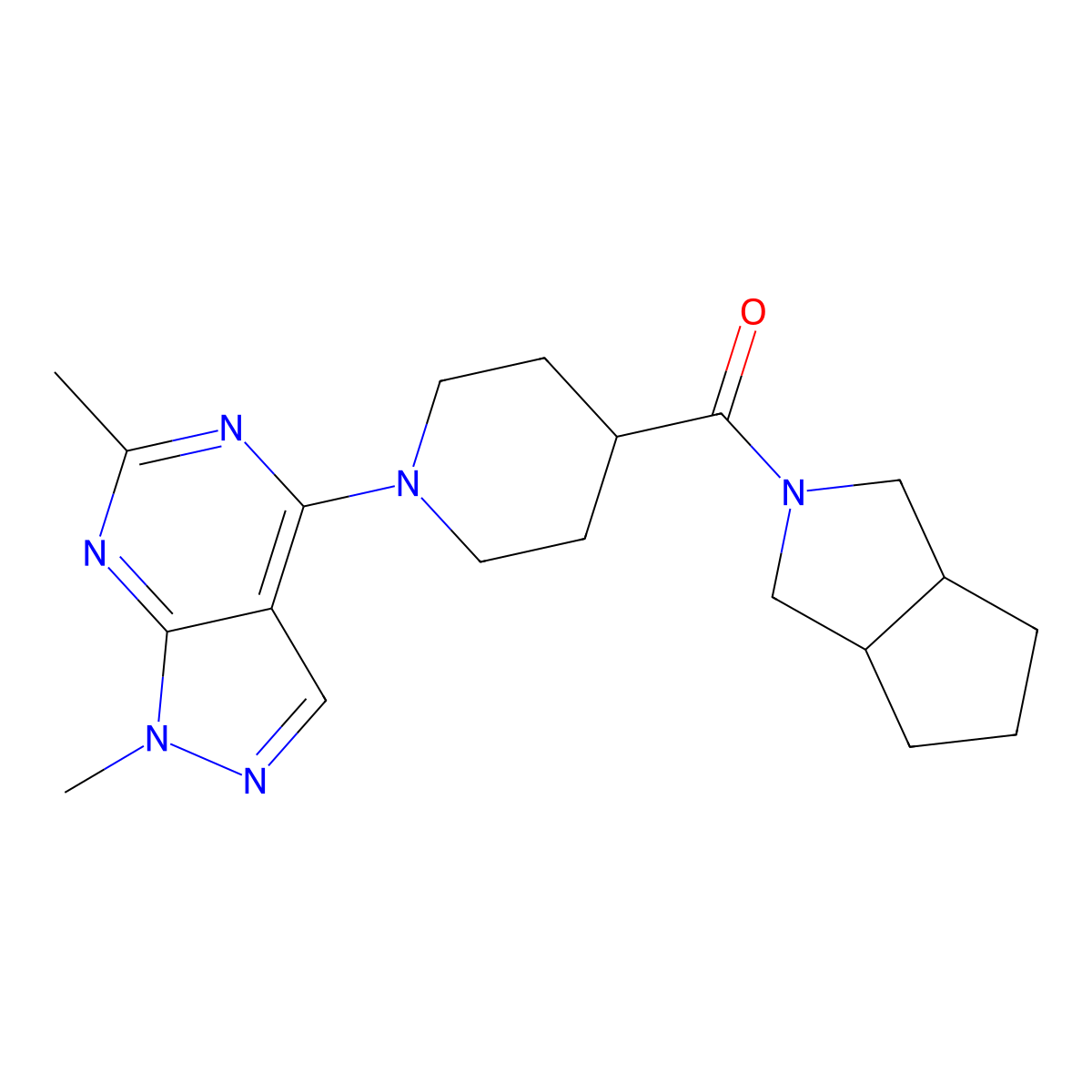 1-{1,6-dimethyl-1H-pyrazolo[3,4-d]pyrimidin-4-yl}-4-{octahydrocyclopenta[c]pyrrole-2-carbonyl}piperidine molecular structure, CAS 3054631-53-4