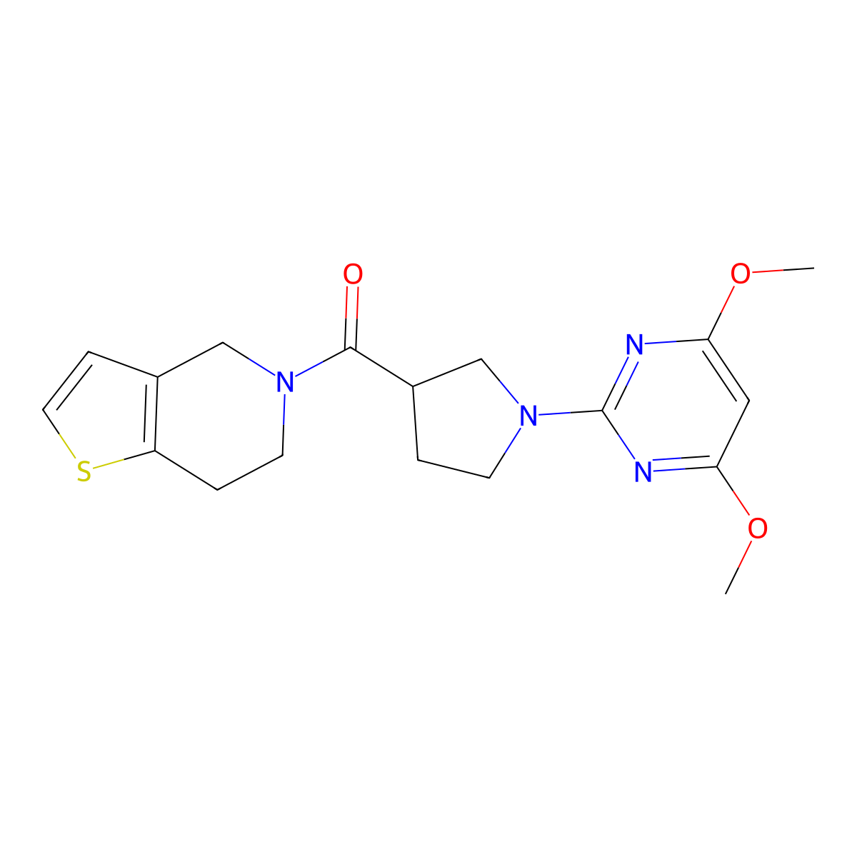 4,6-dimethoxy-2-(3-{4H,5H,6H,7H-thieno[3,2-c]pyridine-5-carbonyl}pyrrolidin-1-yl)pyrimidine molecular structure, CAS 3054631-56-7