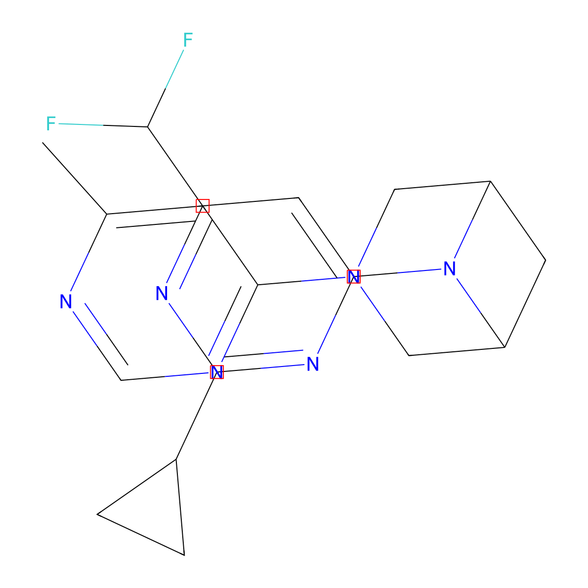 6-[2-Cyclopropyl-6-(difluoromethyl)pyrimidin-4-yl]-3-(6-methylpyrimidin-4-yl)-3,6-diazabicyclo[3.1.1]heptane molecular structure, CAS 3054631-57-8