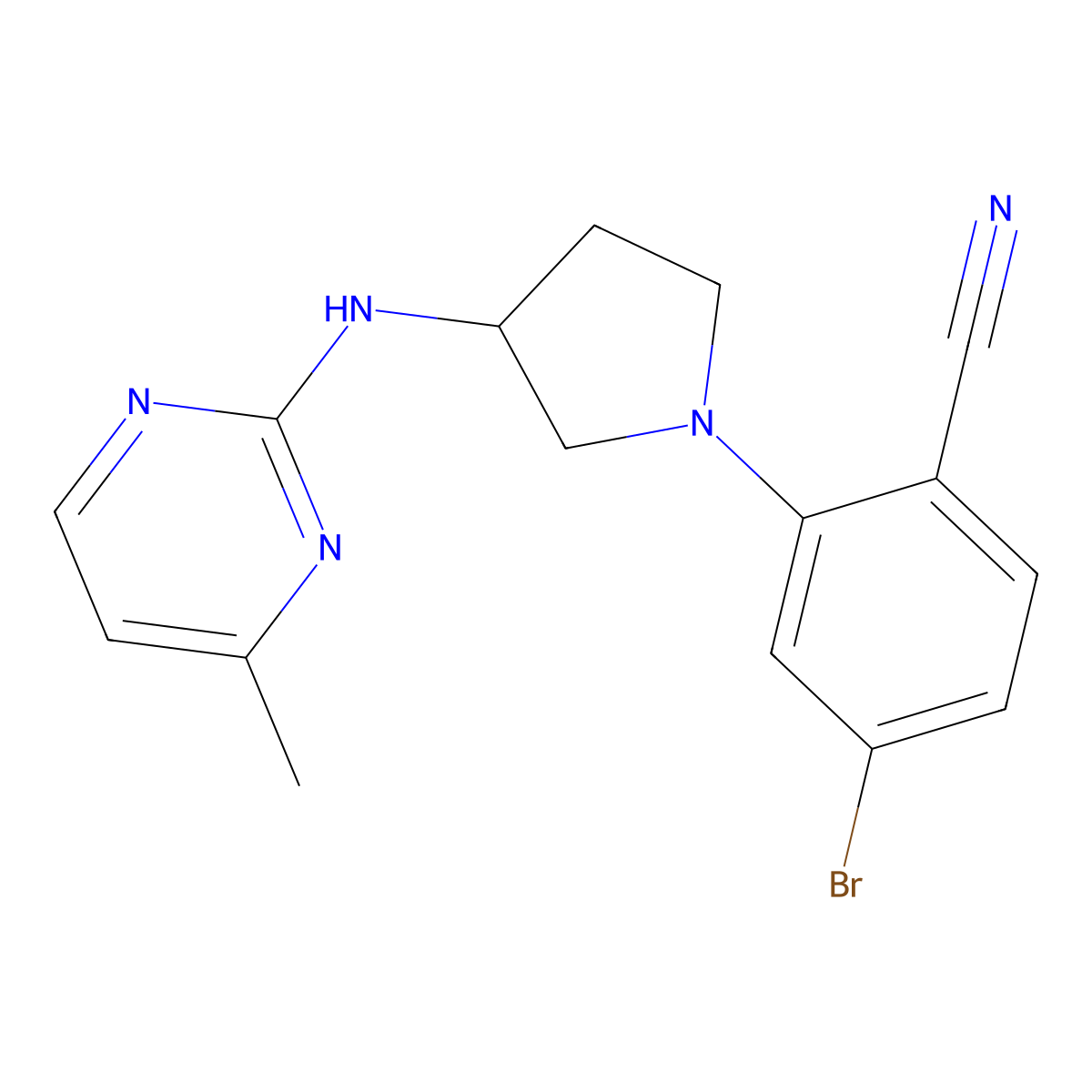 4-Bromo-2-{3-[(4-methylpyrimidin-2-yl)amino]pyrrolidin-1-yl}benzonitrile molecular structure, CAS 3054631-58-9