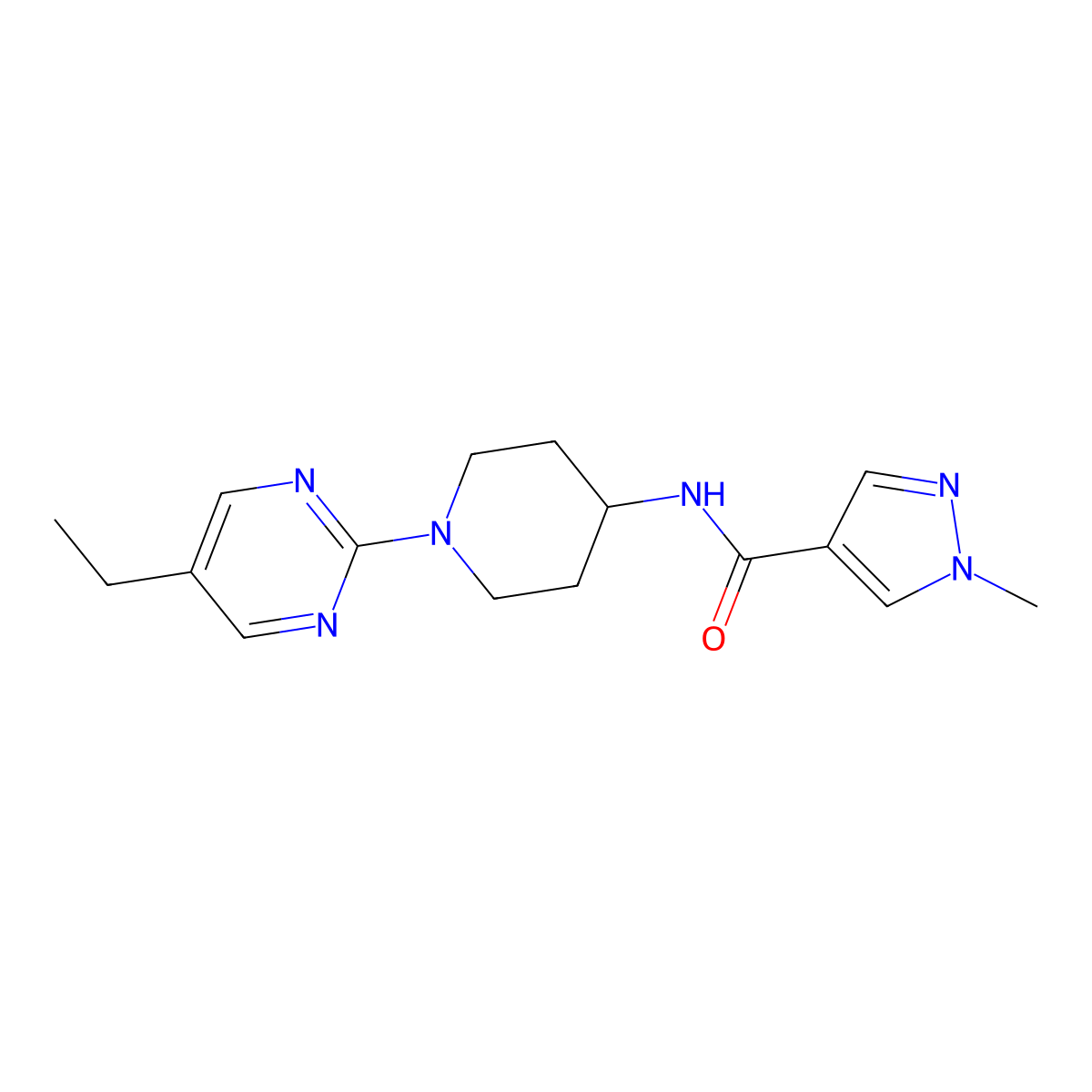 N-[1-(5-ethylpyrimidin-2-yl)piperidin-4-yl]-1-methyl-1H-pyrazole-4-carboxamide molecular structure, CAS 3054631-60-3