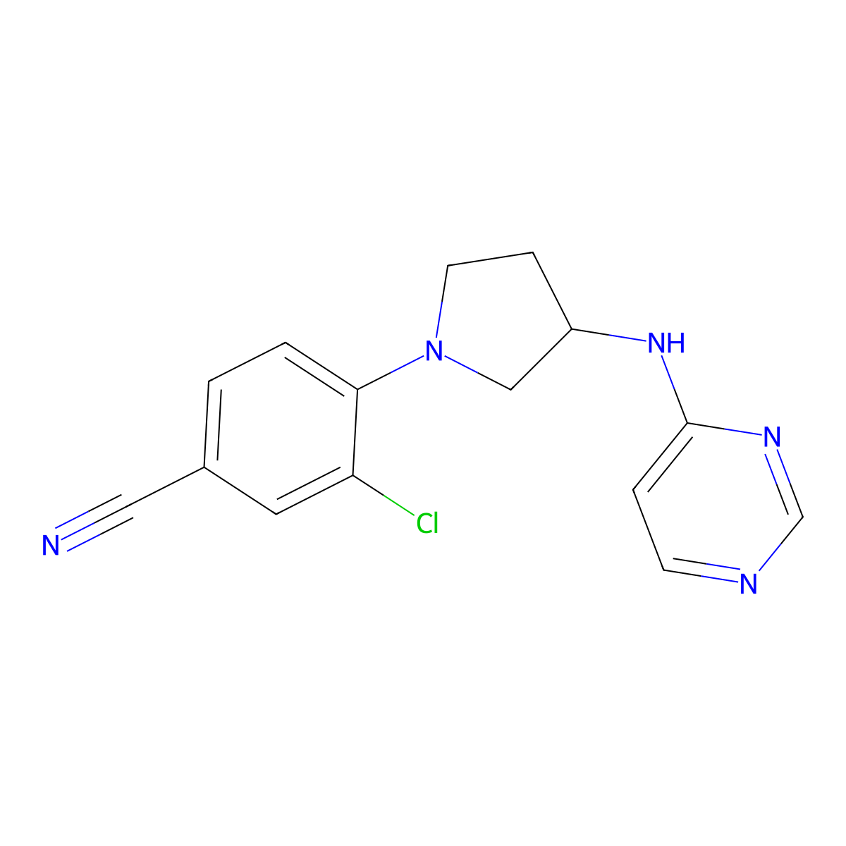 3-Chloro-4-{3-[(pyrimidin-4-yl)amino]pyrrolidin-1-yl}benzonitrile molecular structure, CAS 3054631-61-4