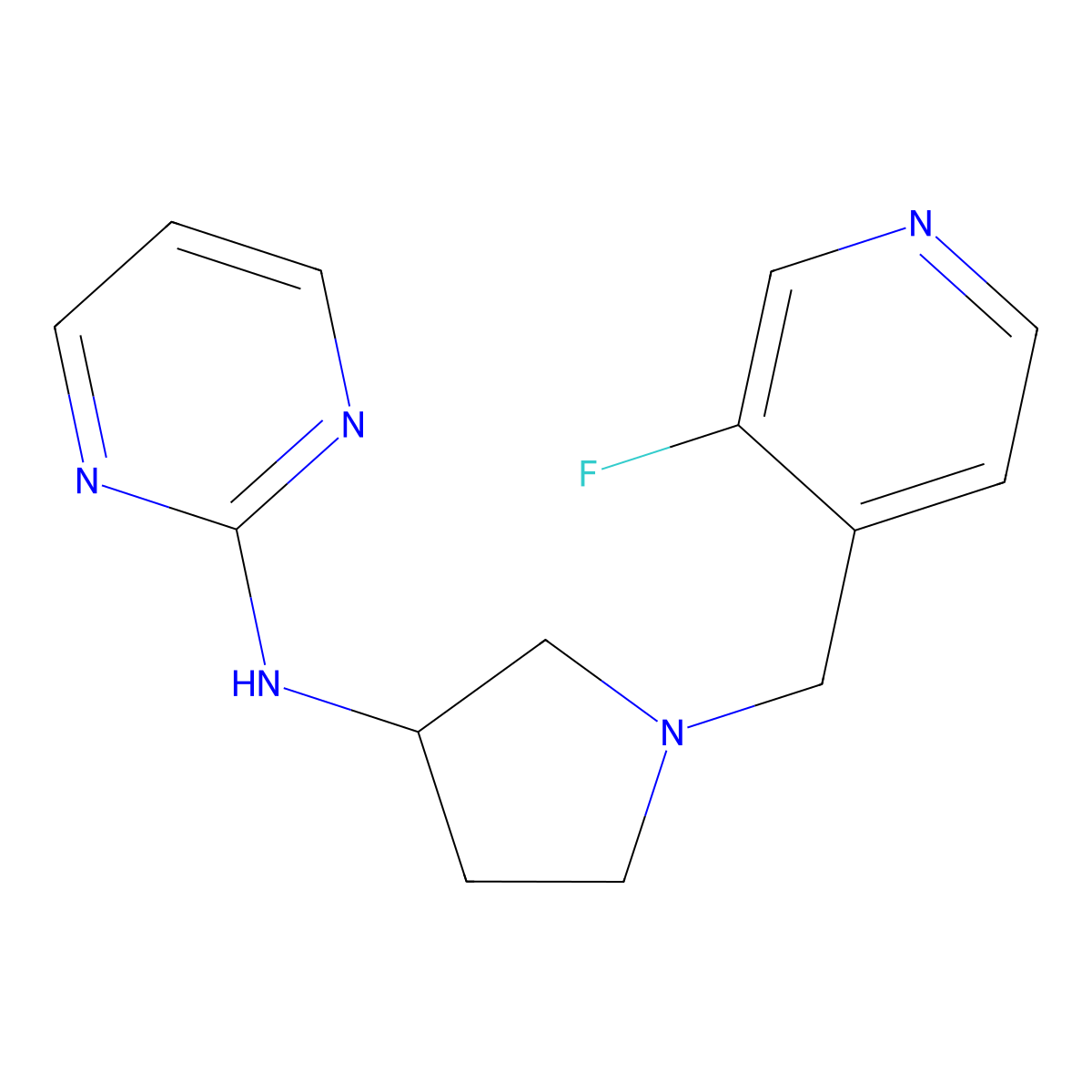 N-{1-[(3-fluoropyridin-4-yl)methyl]pyrrolidin-3-yl}pyrimidin-2-amine molecular structure, CAS 3054631-65-8