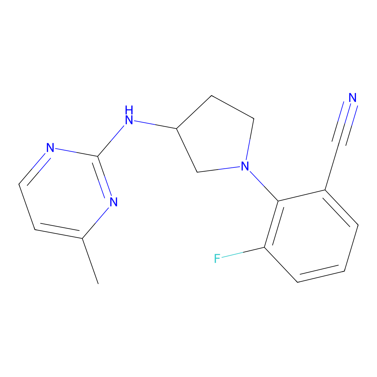 3-Fluoro-2-{3-[(4-methylpyrimidin-2-yl)amino]pyrrolidin-1-yl}benzonitrile molecular structure, CAS 3054631-68-1