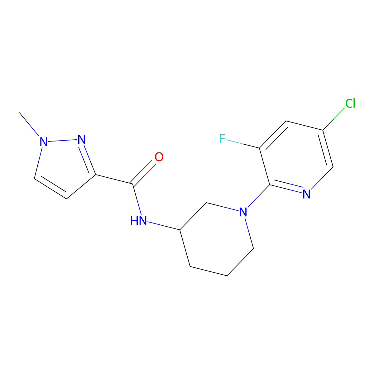 N-[1-(5-chloro-3-fluoropyridin-2-yl)piperidin-3-yl]-1-methyl-1H-pyrazole-3-carboxamide molecular structure, CAS 3054631-70-5