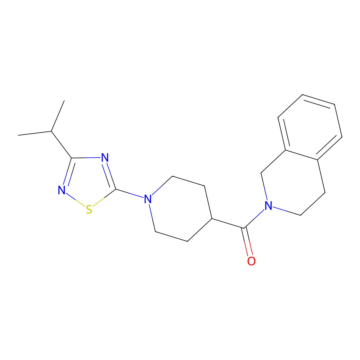 2-{1-[3-(Propan-2-yl)-1,2,4-thiadiazol-5-yl]piperidine-4-carbonyl}-1,2,3,4-tetrahydroisoquinoline molecular structure, CAS 3054631-71-6