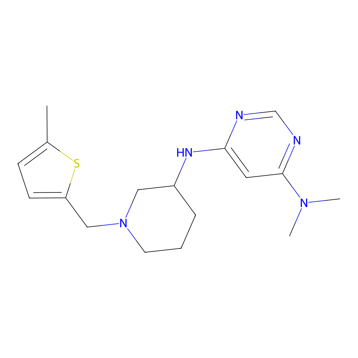 N4,N4-dimethyl-N6-{1-[(5-methylthiophen-2-yl)methyl]piperidin-3-yl}pyrimidine-4,6-diamine molecular structure, CAS 3054631-72-7