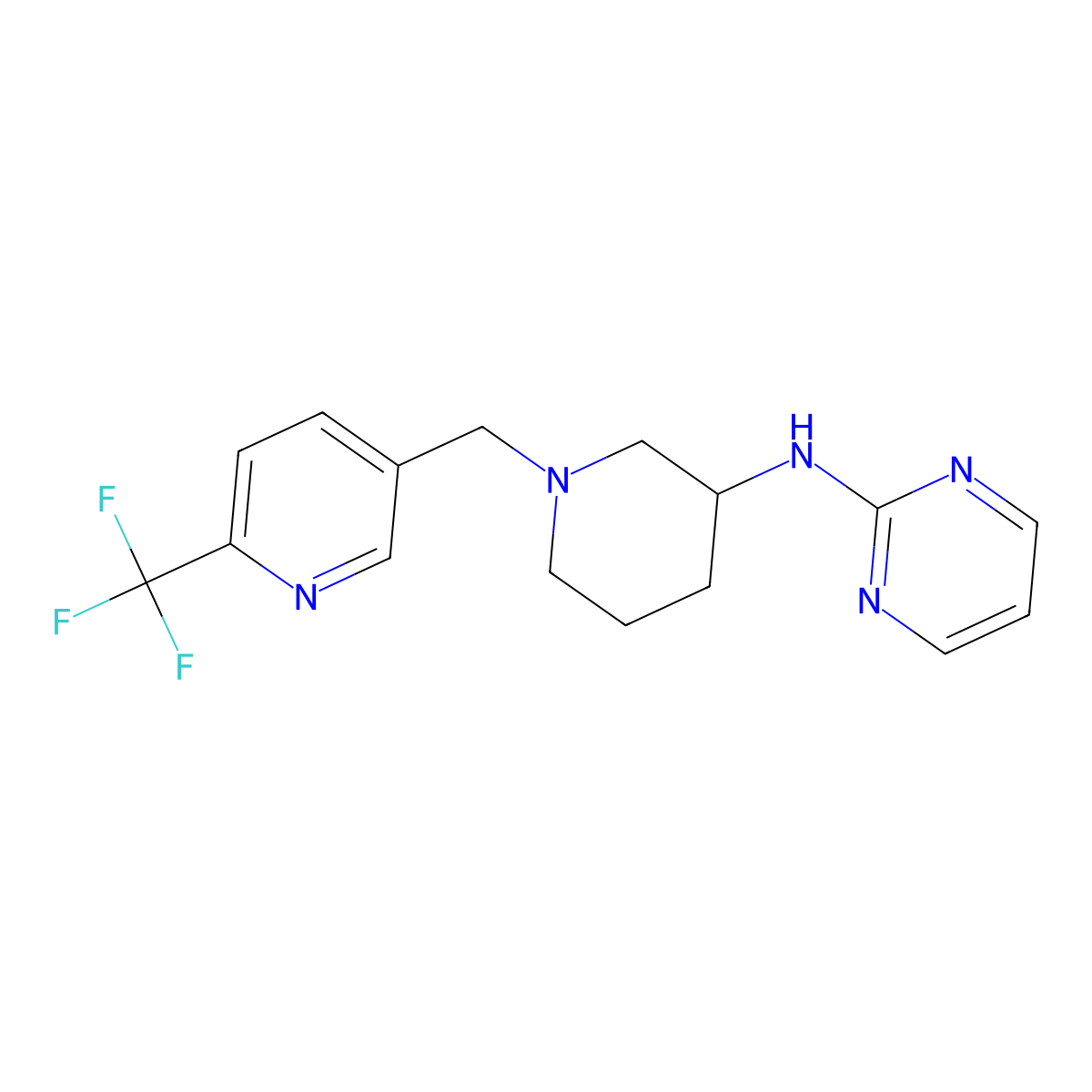 N-(1-{[6-(trifluoromethyl)pyridin-3-yl]methyl}piperidin-3-yl)pyrimidin-2-amine molecular structure, CAS 3054631-74-9