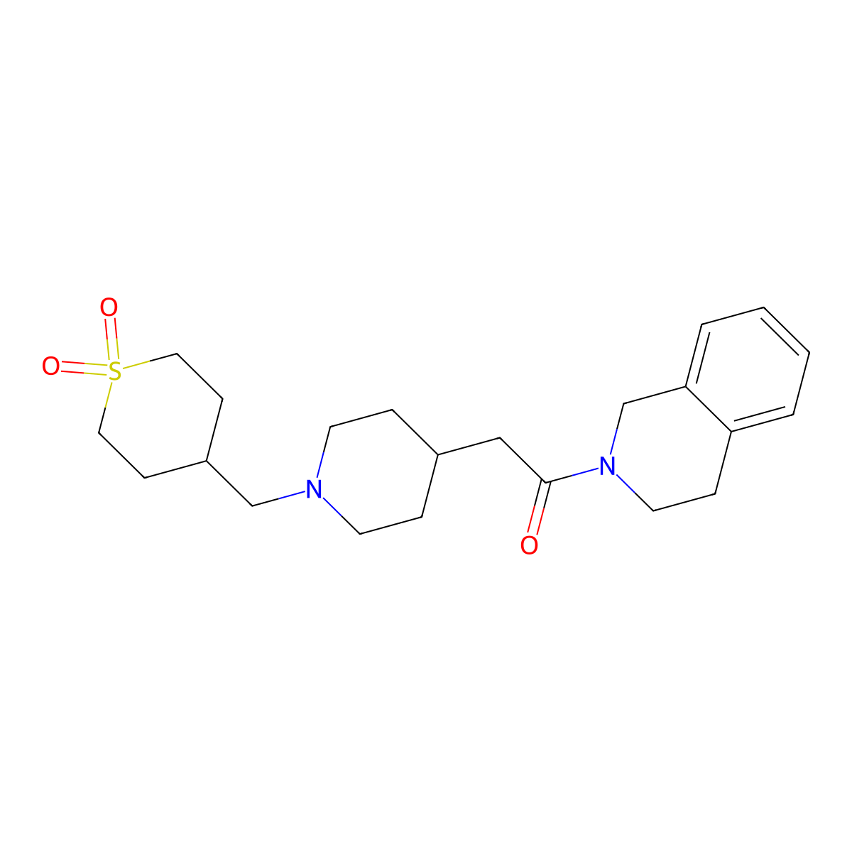 4-({4-[2-Oxo-2-(1,2,3,4-tetrahydroisoquinolin-2-yl)ethyl]piperidin-1-yl}methyl)-1lambda-thiane-1,1-dione molecular structure, CAS 3054631-77-2