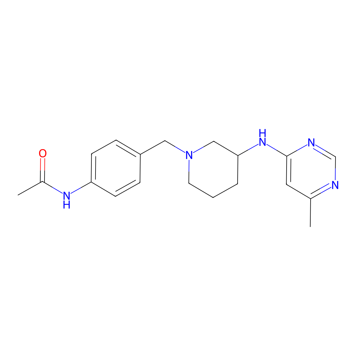 N-[4-({3-[(6-methylpyrimidin-4-yl)amino]piperidin-1-yl}methyl)phenyl]acetamide molecular structure, CAS 3054631-78-3