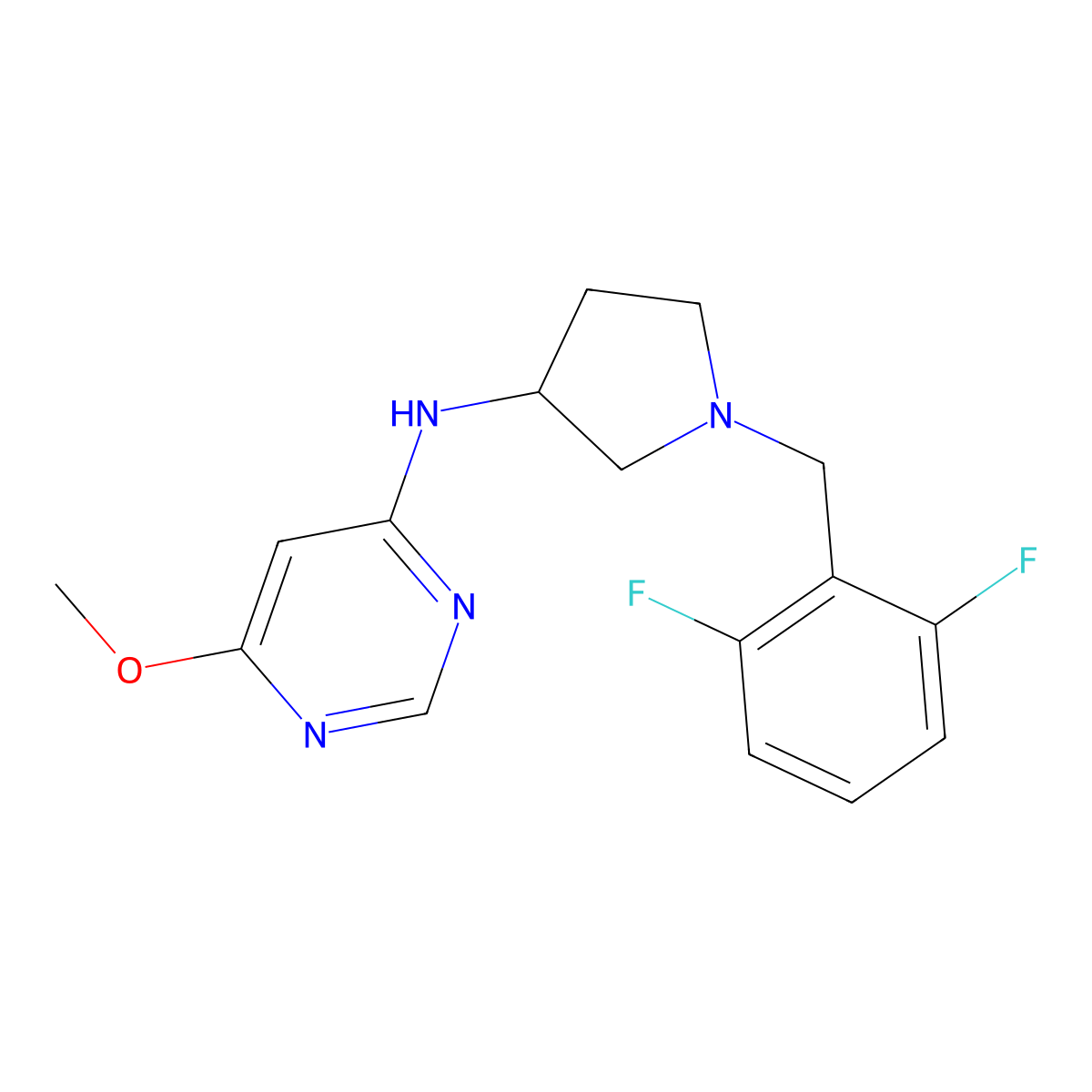 N-{1-[(2,6-difluorophenyl)methyl]pyrrolidin-3-yl}-6-methoxypyrimidin-4-amine molecular structure, CAS 3054631-79-4