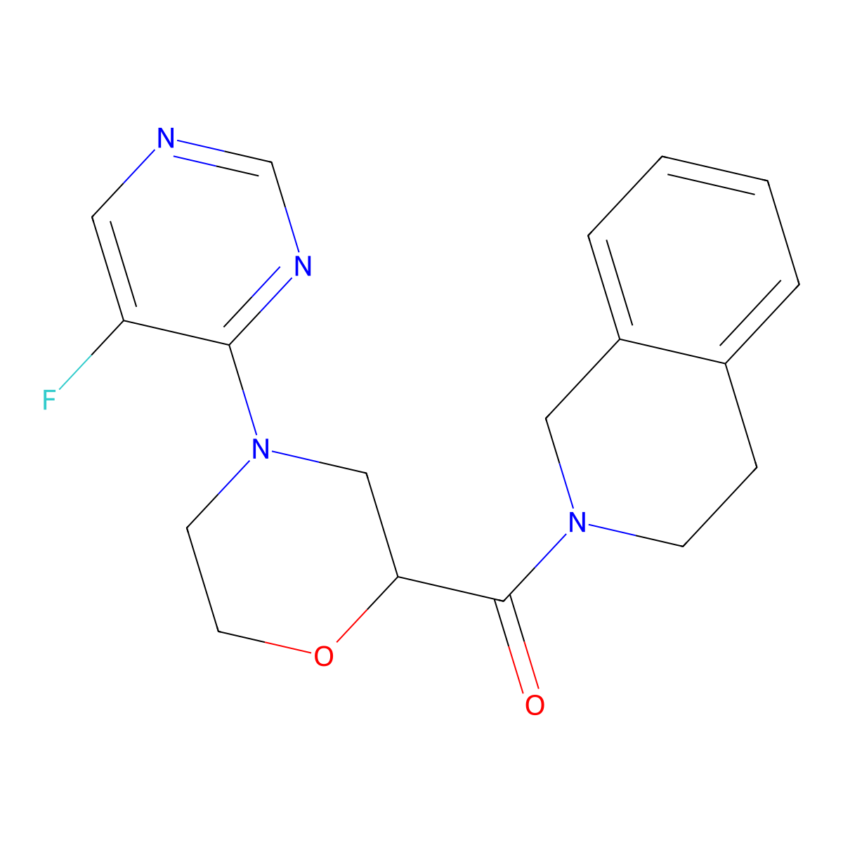 2-[4-(5-Fluoropyrimidin-4-yl)morpholine-2-carbonyl]-1,2,3,4-tetrahydroisoquinoline molecular structure, CAS 3054631-83-0