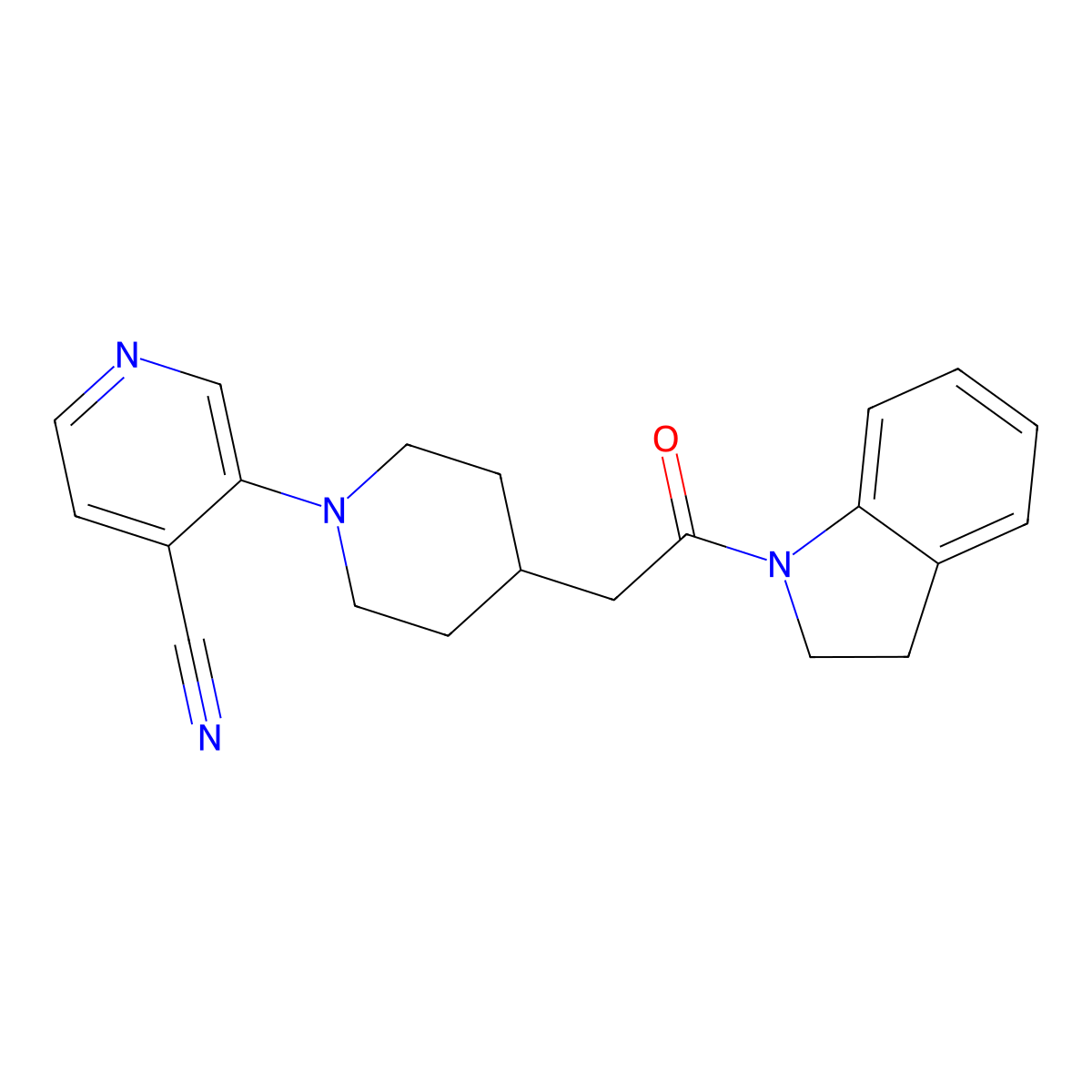 3-{4-[2-(2,3-dihydro-1H-indol-1-yl)-2-oxoethyl]piperidin-1-yl}pyridine-4-carbonitrile molecular structure, CAS 3054631-86-3