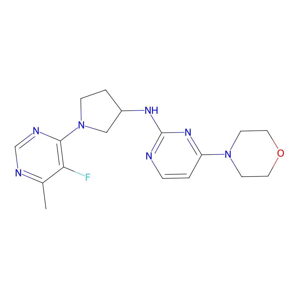 N-[1-(5-fluoro-6-methylpyrimidin-4-yl)pyrrolidin-3-yl]-4-(morpholin-4-yl)pyrimidin-2-amine molecular structure, CAS 3054631-87-4