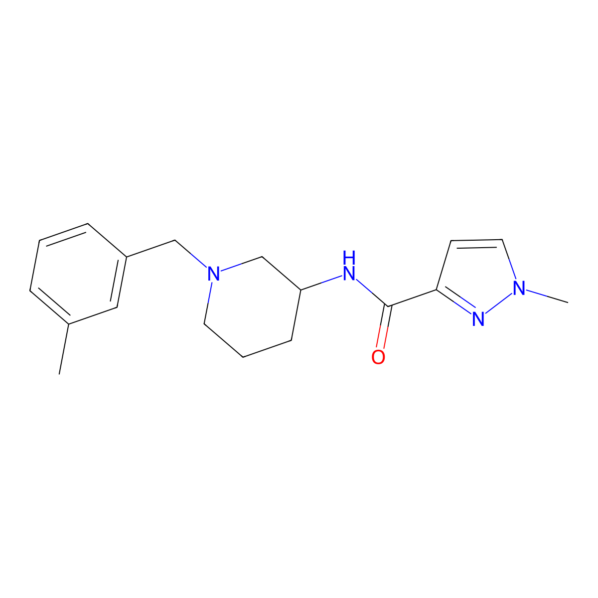 1-methyl-N-{1-[(3-methylphenyl)methyl]piperidin-3-yl}-1H-pyrazole-3-carboxamide molecular structure, CAS 3054631-90-9