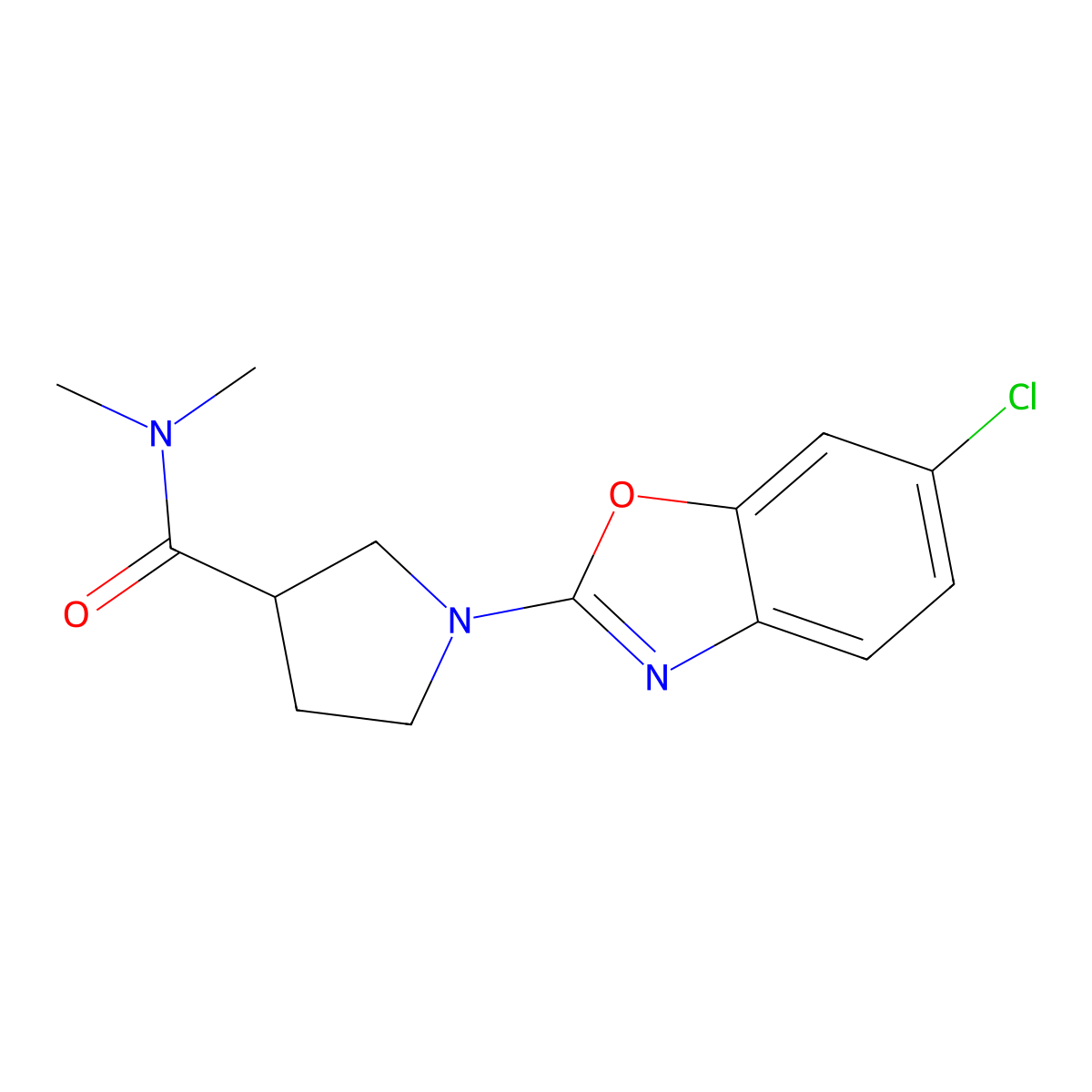 1-(6-chloro-1,3-benzoxazol-2-yl)-N,N-dimethylpyrrolidine-3-carboxamide molecular structure, CAS 3054631-91-0