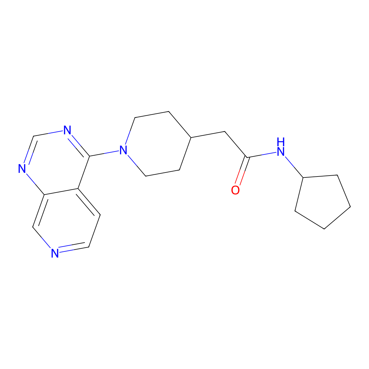 N-cyclopentyl-2-(1-{pyrido[3,4-d]pyrimidin-4-yl}piperidin-4-yl)acetamide molecular structure, CAS 3054631-99-8