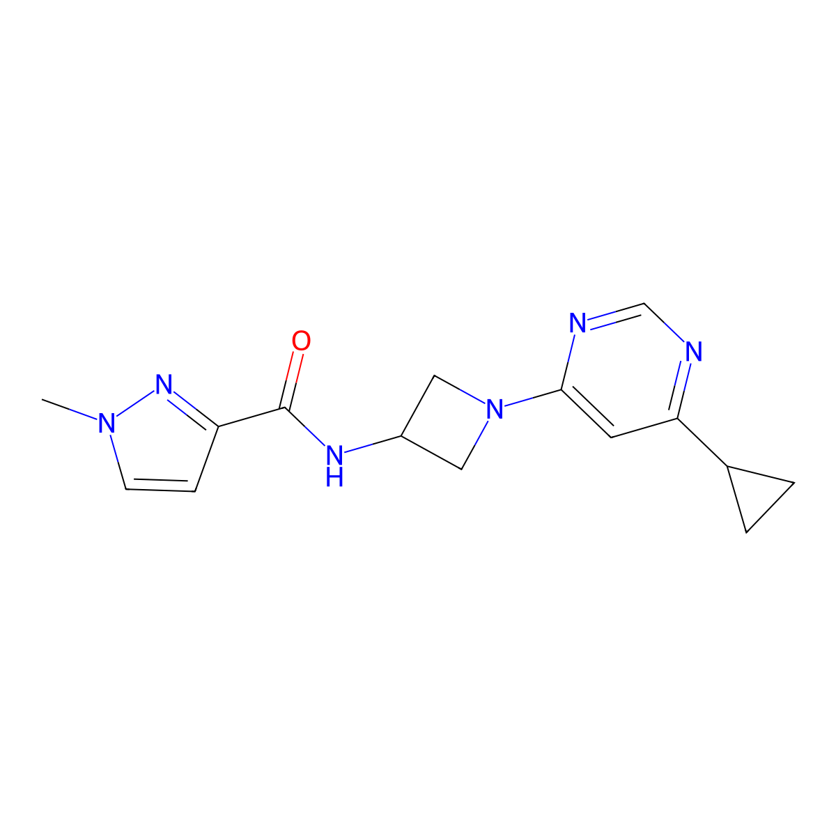 N-[1-(6-cyclopropylpyrimidin-4-yl)azetidin-3-yl]-1-methyl-1H-pyrazole-3-carboxamide molecular structure, CAS 3054632-03-7