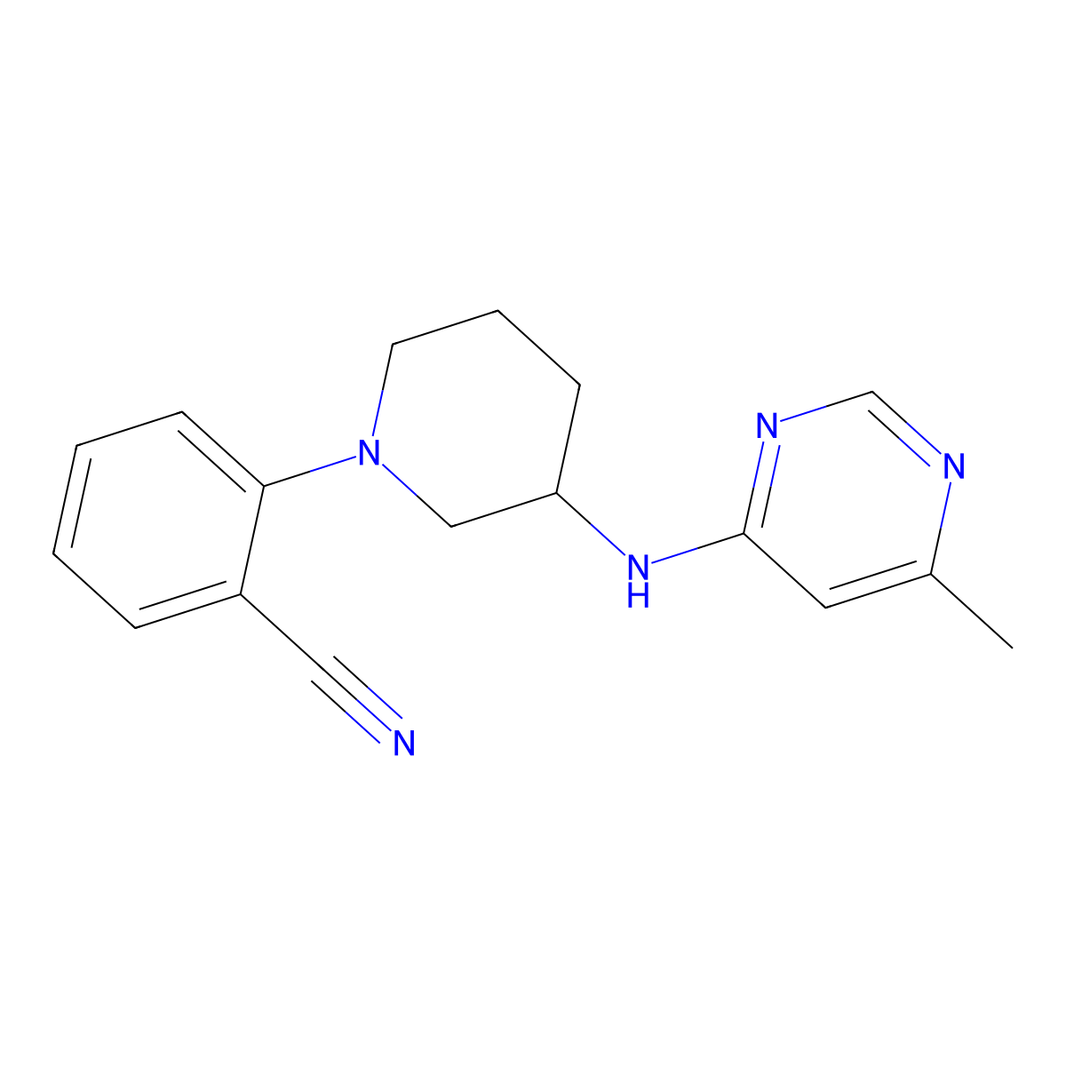 2-{3-[(6-Methylpyrimidin-4-yl)amino]piperidin-1-yl}benzonitrile molecular structure, CAS 3054632-06-0