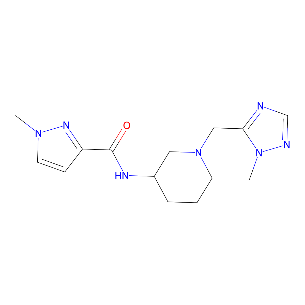 1-methyl-N-{1-[(1-methyl-1H-1,2,4-triazol-5-yl)methyl]piperidin-3-yl}-1H-pyrazole-3-carboxamide molecular structure, CAS 3054632-12-8
