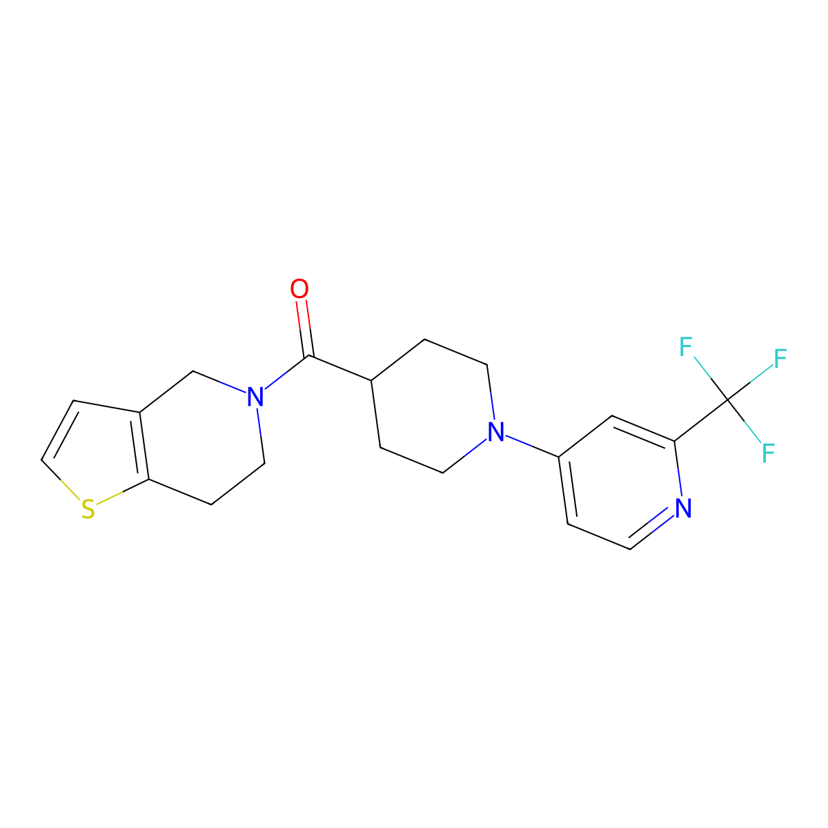 4-(4-{4H,5H,6H,7H-thieno[3,2-c]pyridine-5-carbonyl}piperidin-1-yl)-2-(trifluoromethyl)pyridine molecular structure, CAS 3054632-13-9