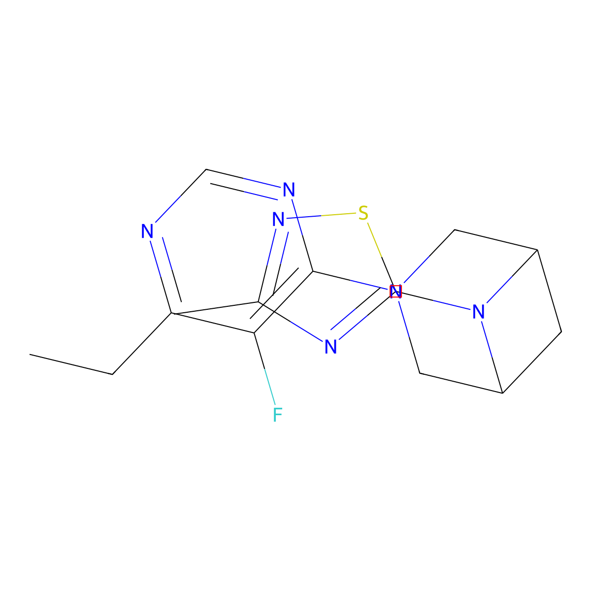 3-(6-Ethyl-5-fluoropyrimidin-4-yl)-6-(3-methyl-1,2,4-thiadiazol-5-yl)-3,6-diazabicyclo[3.1.1]heptane molecular structure, CAS 3054632-20-8