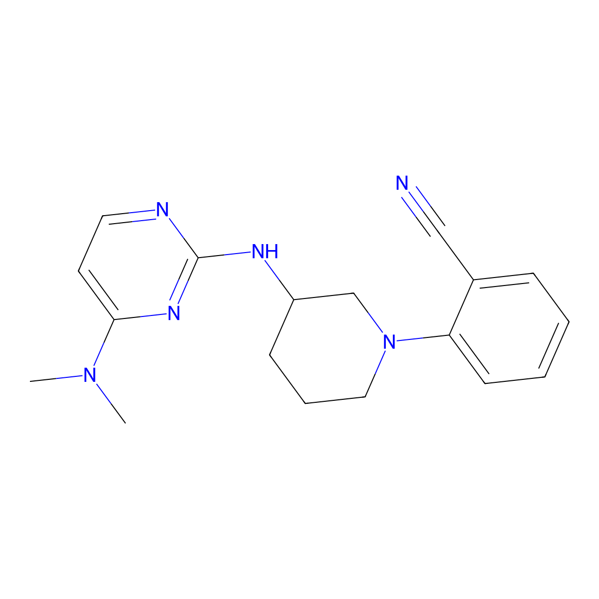 2-(3-{[4-(Dimethylamino)pyrimidin-2-yl]amino}piperidin-1-yl)benzonitrile molecular structure, CAS 3054632-21-9