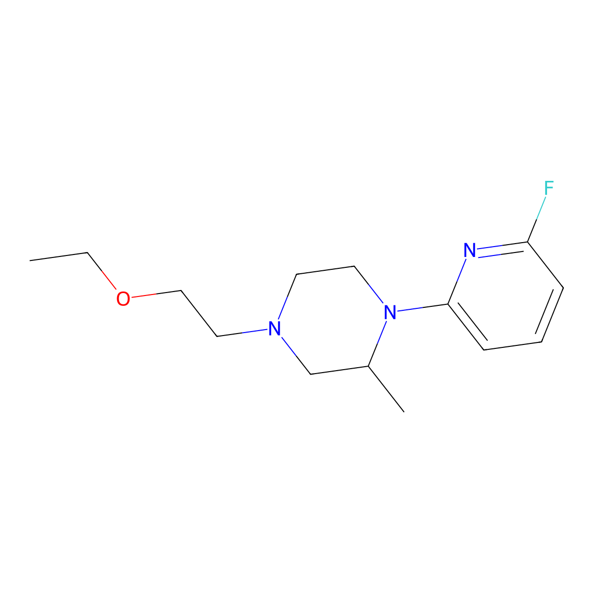 4-(2-Ethoxyethyl)-1-(6-fluoropyridin-2-yl)-2-methylpiperazine molecular structure, CAS 3054632-25-3