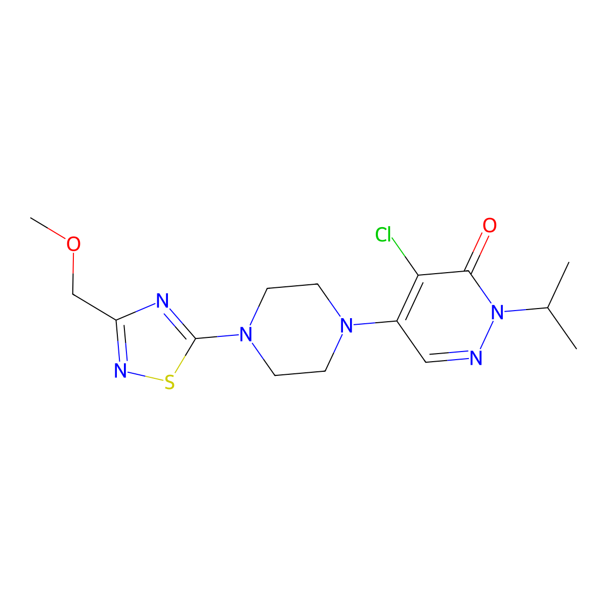 4-Chloro-5-{4-[3-(methoxymethyl)-1,2,4-thiadiazol-5-yl]piperazin-1-yl}-2-(propan-2-yl)-2,3-dihydropyridazin-3-one molecular structure, CAS 3054632-26-4