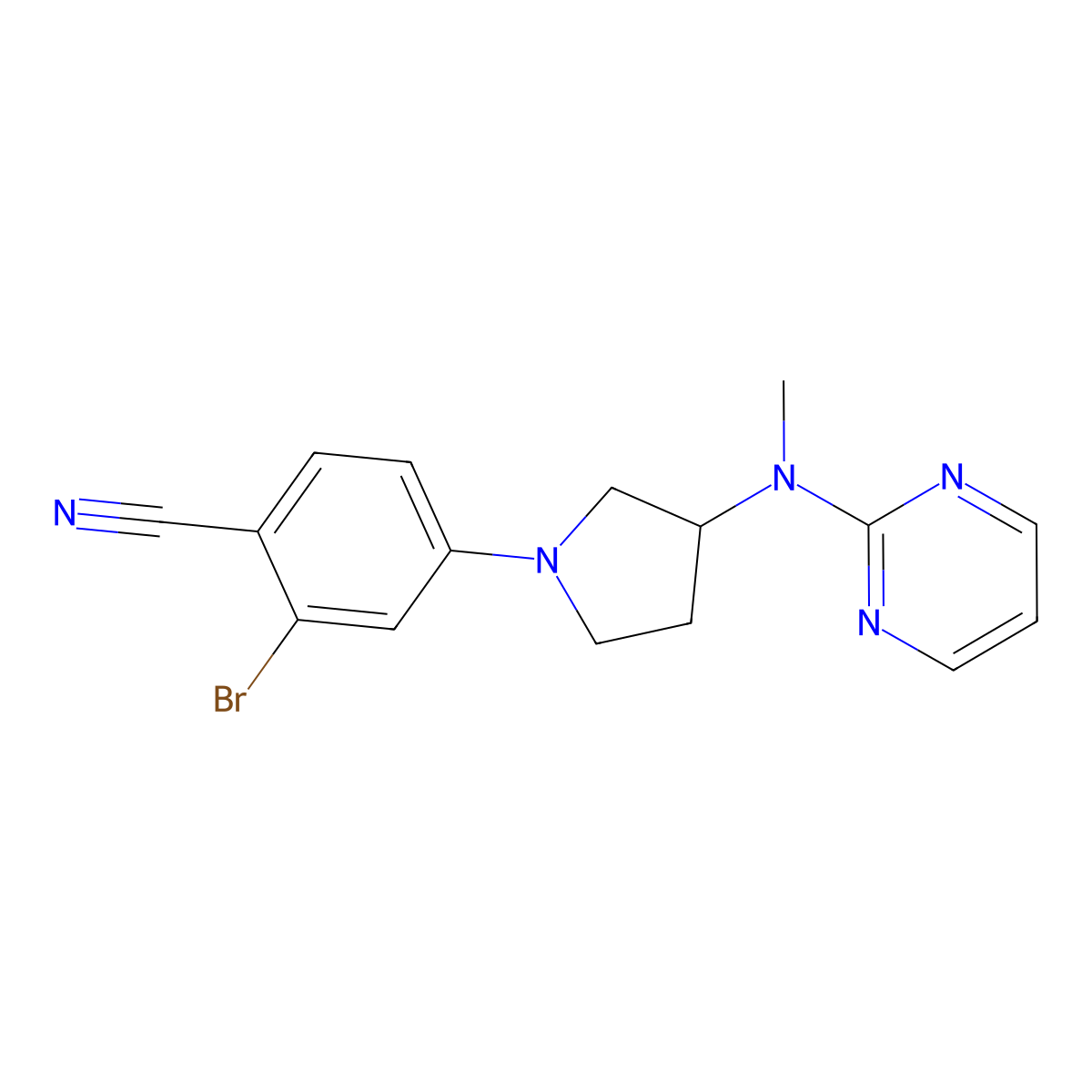2-Bromo-4-{3-[methyl(pyrimidin-2-yl)amino]pyrrolidin-1-yl}benzonitrile molecular structure, CAS 3054632-28-6