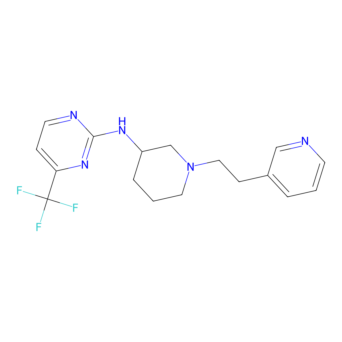 N-{1-[2-(pyridin-3-yl)ethyl]piperidin-3-yl}-4-(trifluoromethyl)pyrimidin-2-amine molecular structure, CAS 3054632-30-0