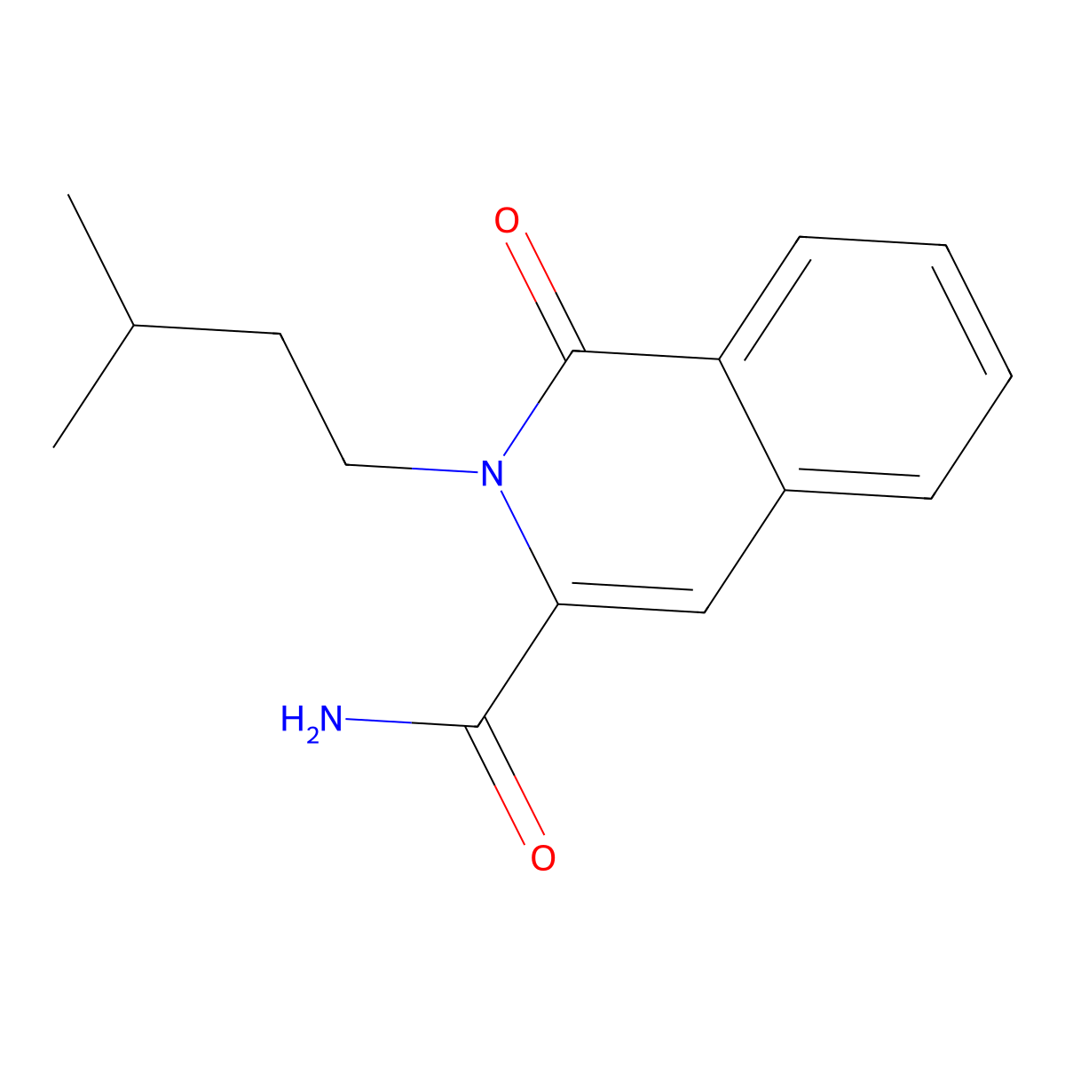2-(3-Methylbutyl)-1-oxo-1,2-dihydroisoquinoline-3-carboxamide molecular structure, CAS 3054632-38-8