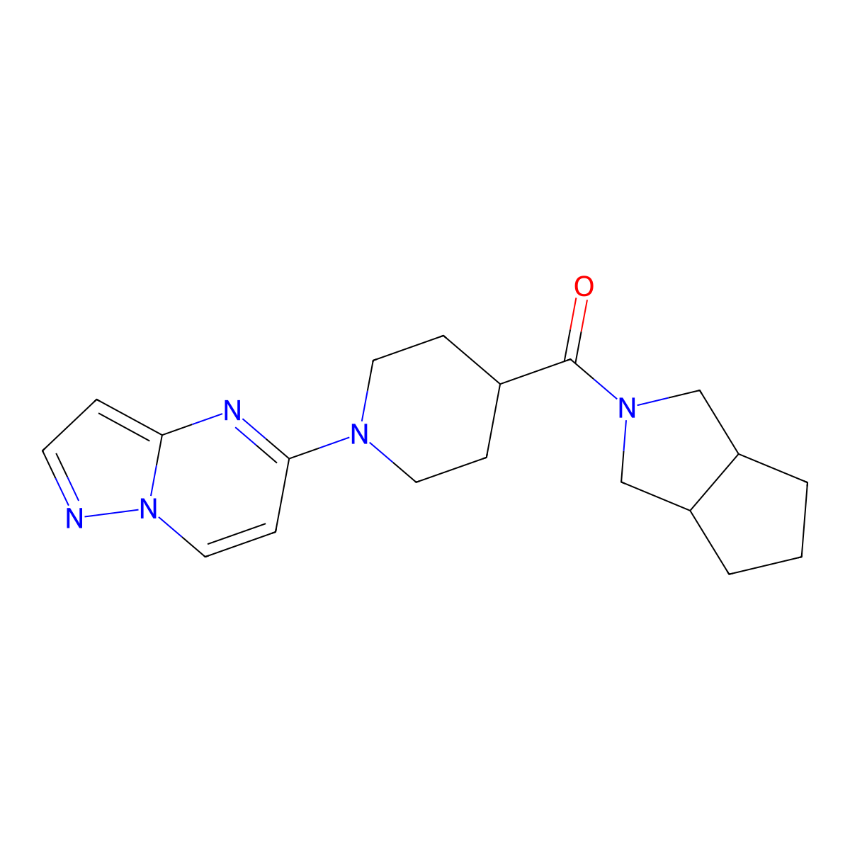 4-{Octahydrocyclopenta[c]pyrrole-2-carbonyl}-1-{pyrazolo[1,5-a]pyrimidin-5-yl}piperidine molecular structure, CAS 3054632-44-6