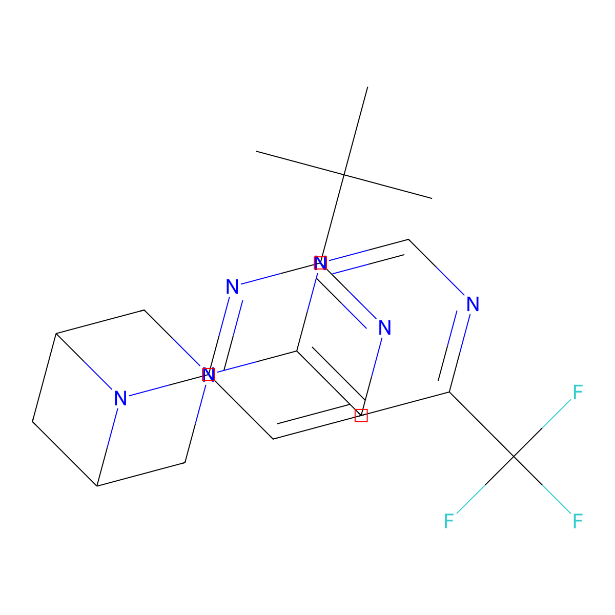 6-(2-Tert-butylpyrimidin-4-yl)-3-[6-(trifluoromethyl)pyrimidin-4-yl]-3,6-diazabicyclo[3.1.1]heptane molecular structure, CAS 3054632-48-0