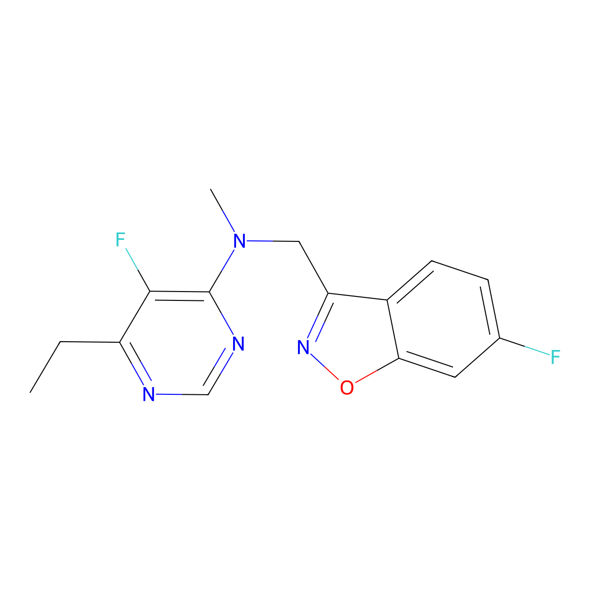 6-ethyl-5-fluoro-N-[(6-fluoro-1,2-benzoxazol-3-yl)methyl]-N-methylpyrimidin-4-amine molecular structure, CAS 3054632-52-6