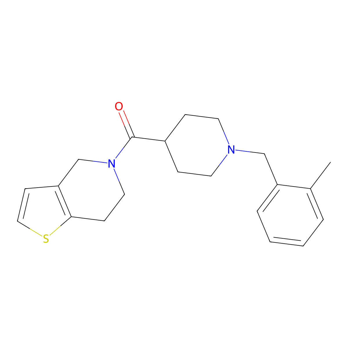 1-[(2-methylphenyl)methyl]-4-{4H,5H,6H,7H-thieno[3,2-c]pyridine-5-carbonyl}piperidine molecular structure, CAS 3054632-55-9