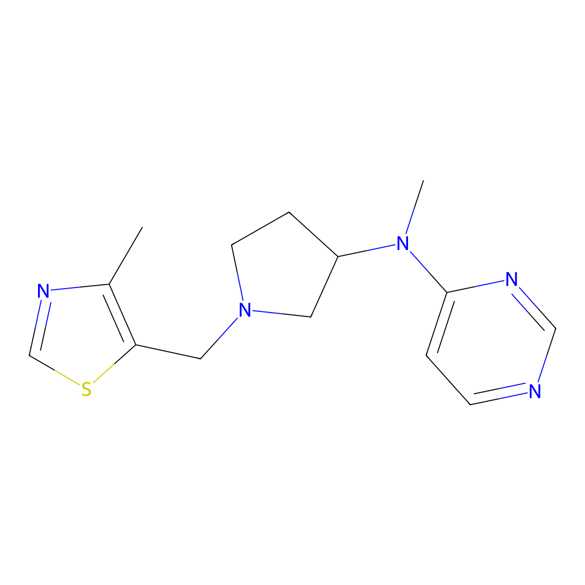 N-methyl-N-{1-[(4-methyl-1,3-thiazol-5-yl)methyl]pyrrolidin-3-yl}pyrimidin-4-amine molecular structure, CAS 3054632-57-1