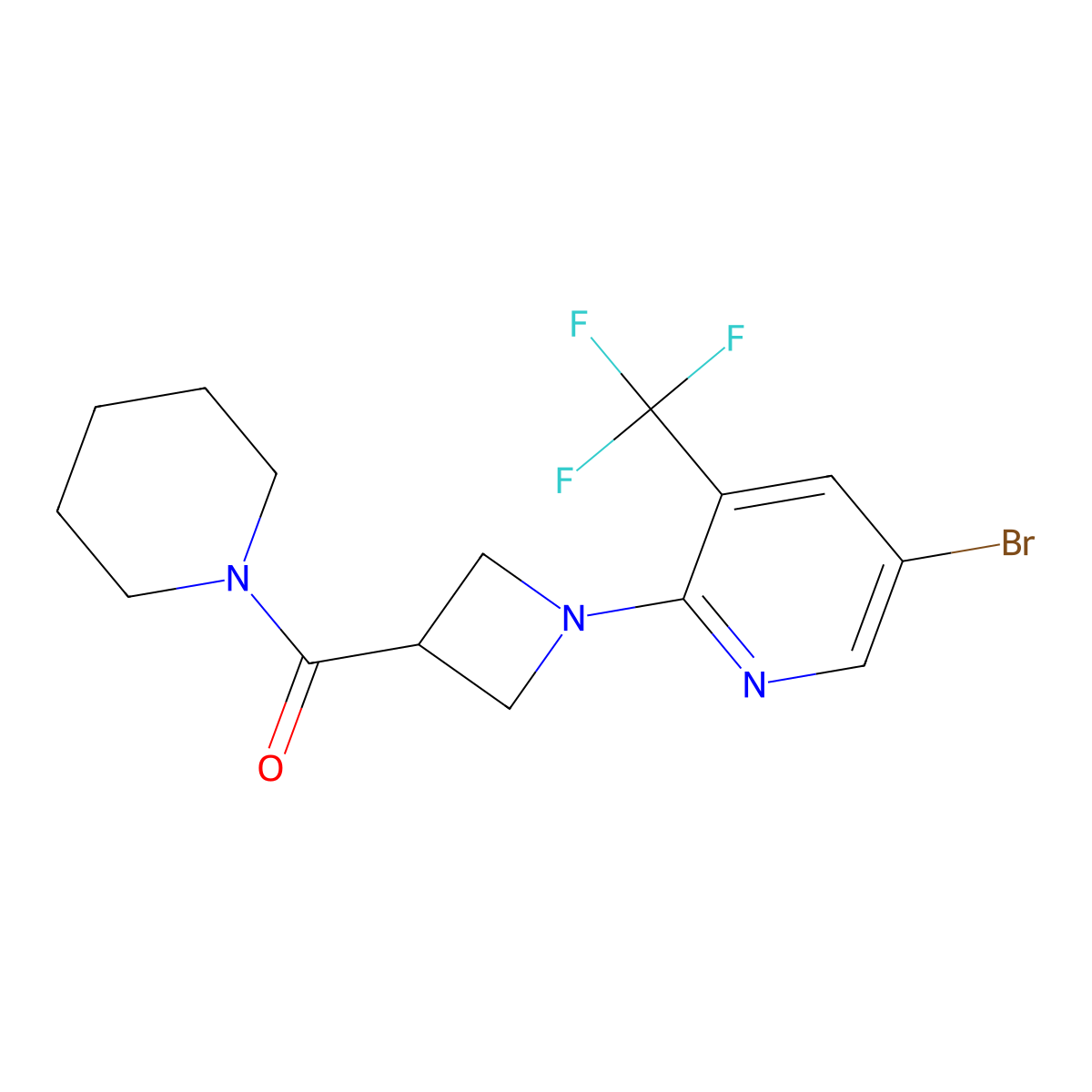 5-Bromo-2-[3-(piperidine-1-carbonyl)azetidin-1-yl]-3-(trifluoromethyl)pyridine molecular structure, CAS 3054632-58-2