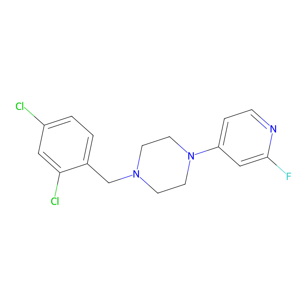 1-[(2,4-Dichlorophenyl)methyl]-4-(2-fluoropyridin-4-yl)piperazine molecular structure, CAS 3054632-59-3