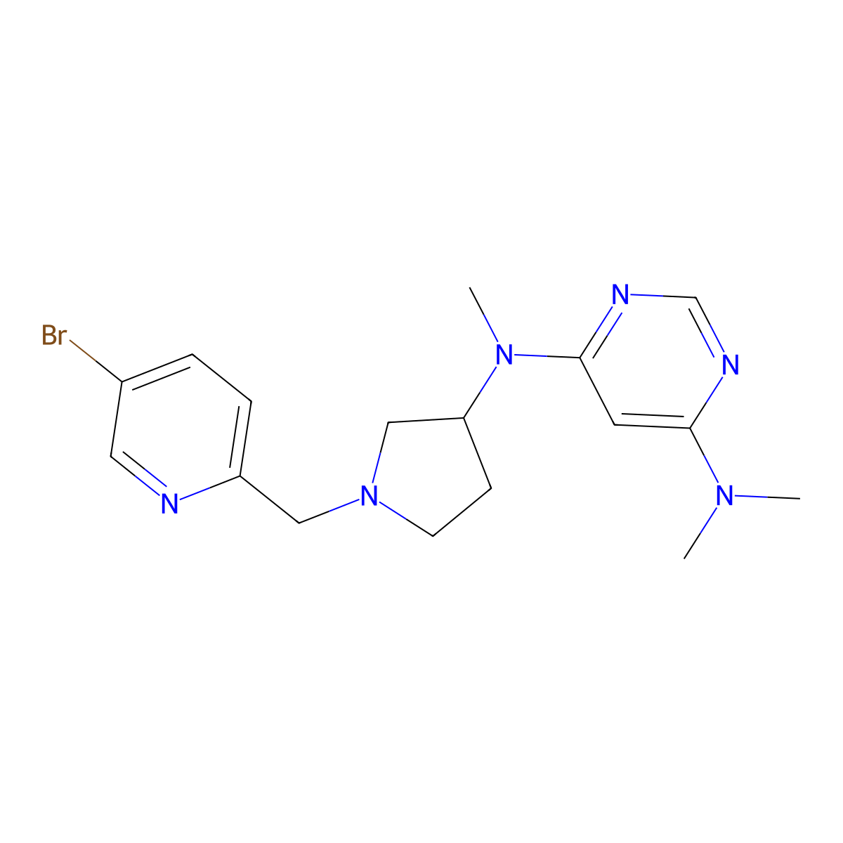 N4-{1-[(5-bromopyridin-2-yl)methyl]pyrrolidin-3-yl}-N4,N6,N6-trimethylpyrimidine-4,6-diamine molecular structure, CAS 3054632-62-8